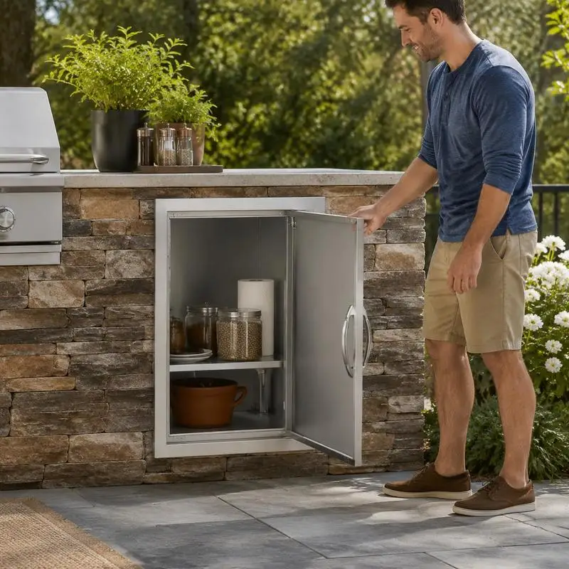 Porte d'accès pour barbecue 432 x 610 x 46 mm, design encastré en acier inoxydable avec poignée intégrée, structure compacte et installation facile, idéale pour les îlots de barbecue, les stations.