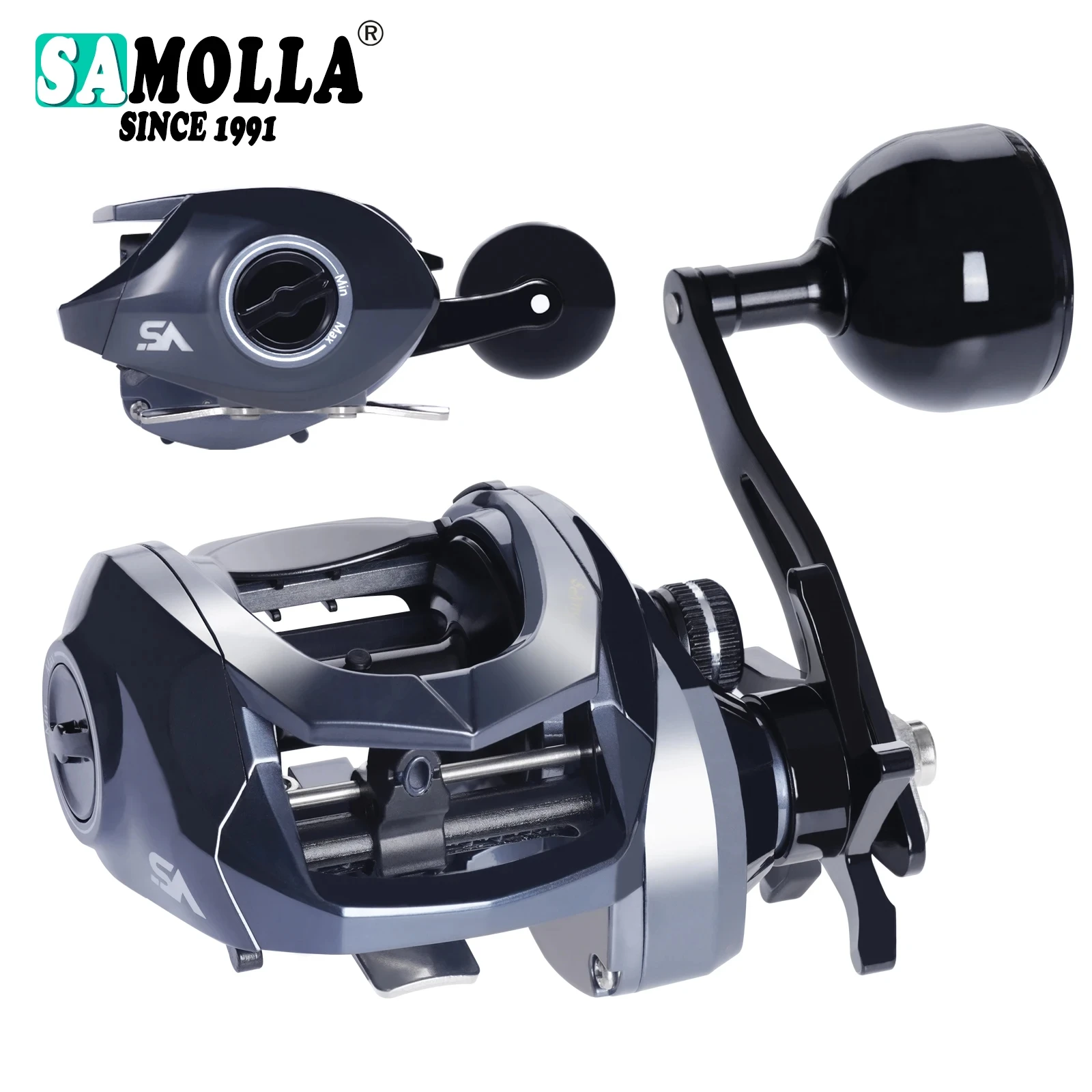 Sea Fishing Large Baitcasting Fishing Reel Saltwater Waterproof 6.3:1 15KG Drag Catfishing Trolling Metal Base