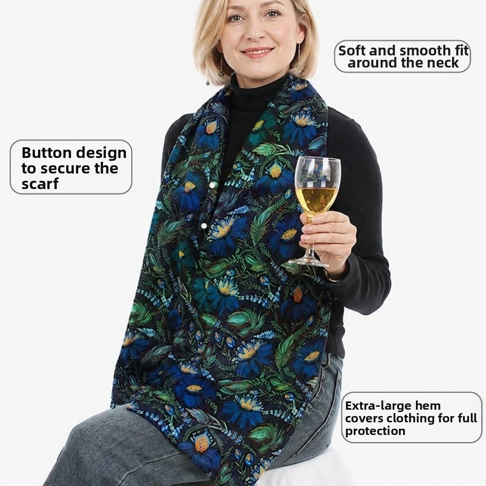 Waterproof Adult Oil-proof Bib Breathable Skin-friendly Floral Print Scarf Bib Washable Extra-large Skirt Eating Smock Caregiver