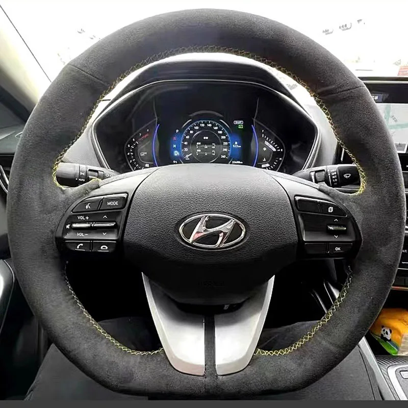 Hand-Stitched Non-Slip Suede Car Steering Wheel Cover For Hyundai Elantra 4 2019 2018 2017 2016 Ioniq 2017-2019 auto parts