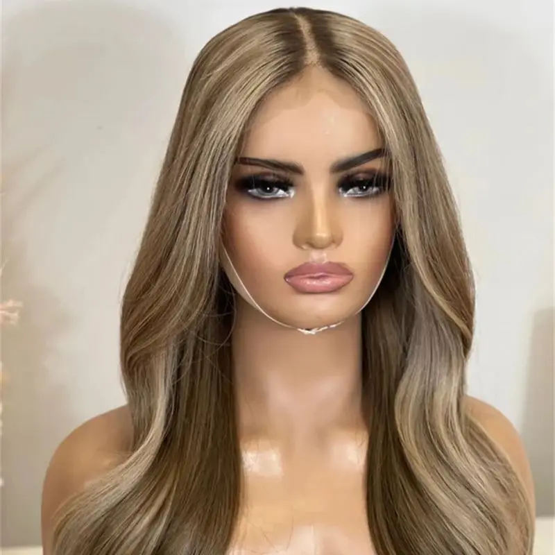 شعر مستعار عالي الكثافة أومبير شقراء براون Balayage الدانتيل شعر مستعار أمامي للنساء المظهر الطبيعي الاصطناعية ألياف مقاومة للحرارة شعر مستعار