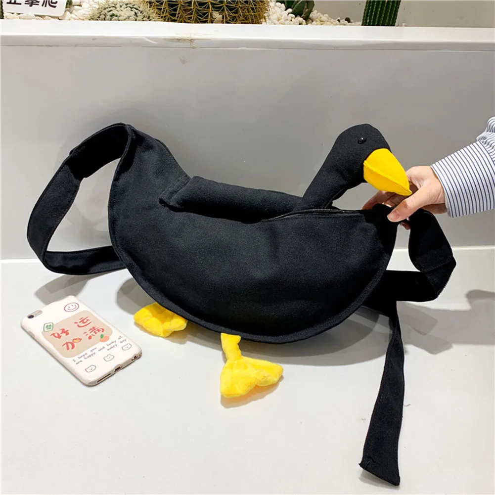 

Women Cute Shoulder Bag Adjustable Strap Canvas Goose Crossbody Bag Large Capacity Goose Animal Satchel Bag Female Outdoor Bag
