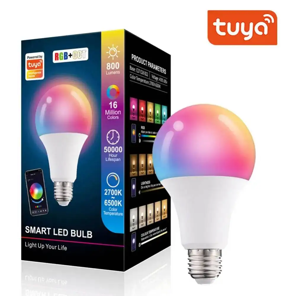 

E27 B22 RGBW Led Bulb Light Tuya Smart Led Lamp Blue-tooth Compatible Color Dimmable Lampada With Gateway Alexa Google Smart