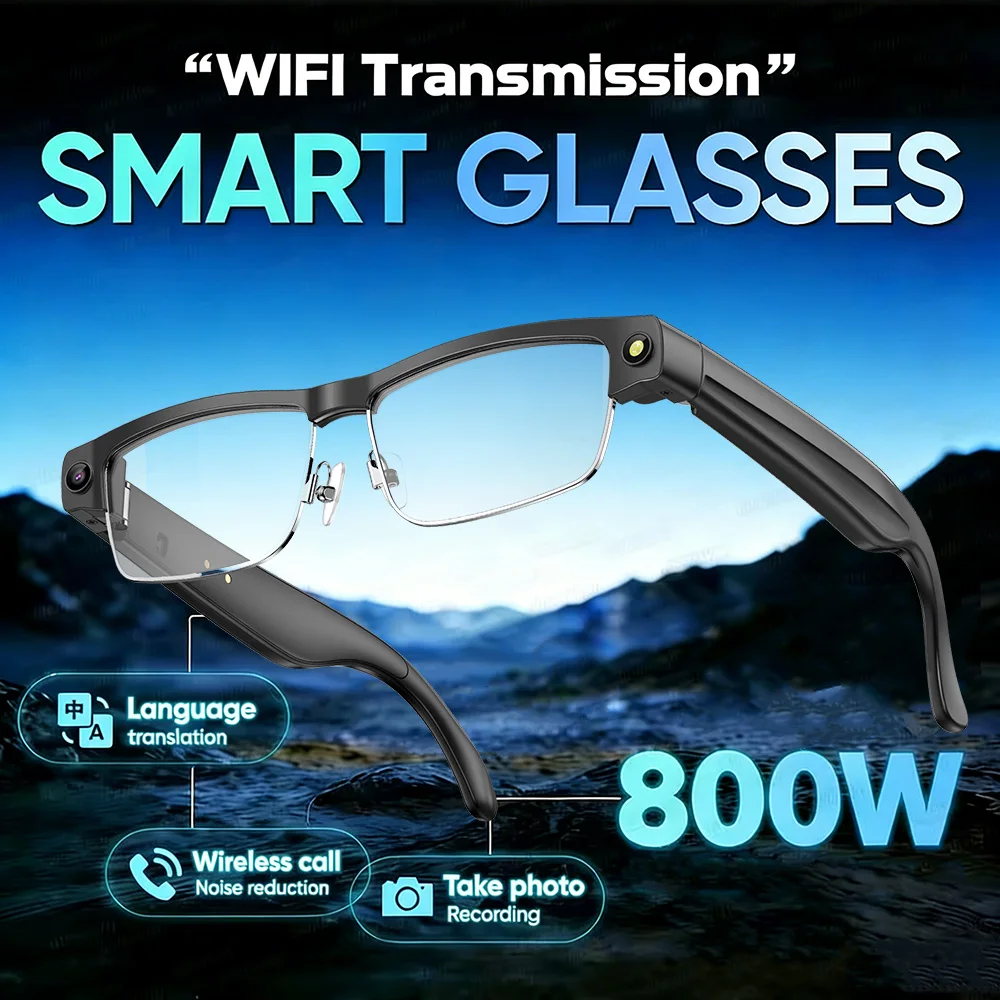 

2026 New 800W Camera 1200P anti-shake HD Video Al Smart Glasses Recording Translation Voice Assistant Music BT Call SmartGlasses