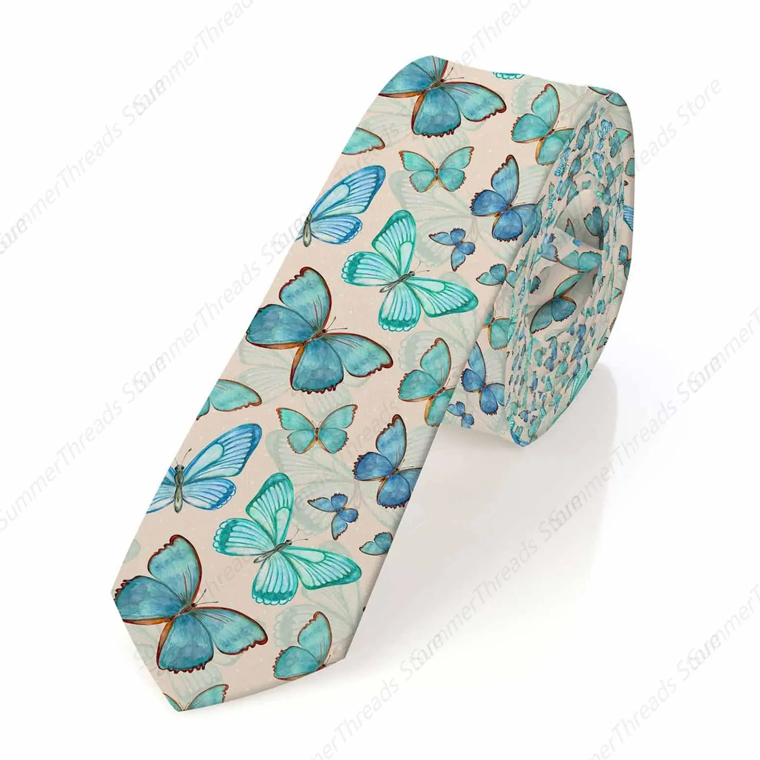 Green Butterflies Mens Tie Pretty Insect Beautiful Elegant Flying Men's Tie for Mens Teens Business Work Casual Wedding Party