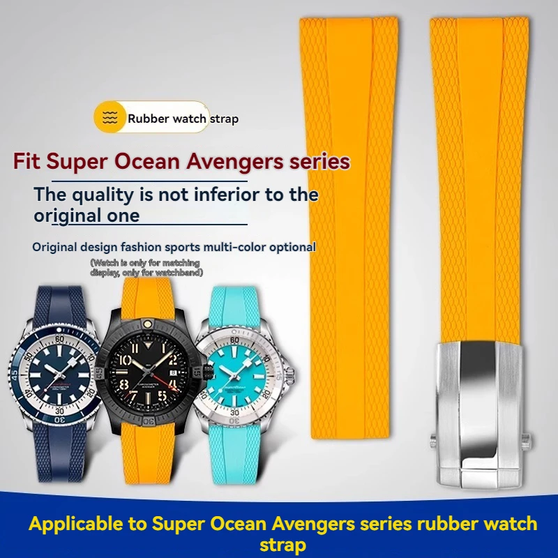 For Breitling Super Ocean Avenger Yellow Wolf Blackbird Mechanical B01 Timing Fluororubber Watch Band FKM Rubber Bracelet 22mm