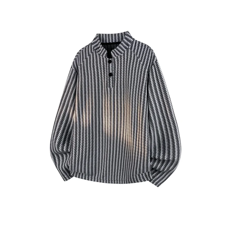 

Man Luxury Long Sleeves T-Shirt Herringbone Tweed Stand Collar Korean-Style Autumn New Pullover Youth Leisure Fashion Men's Tops