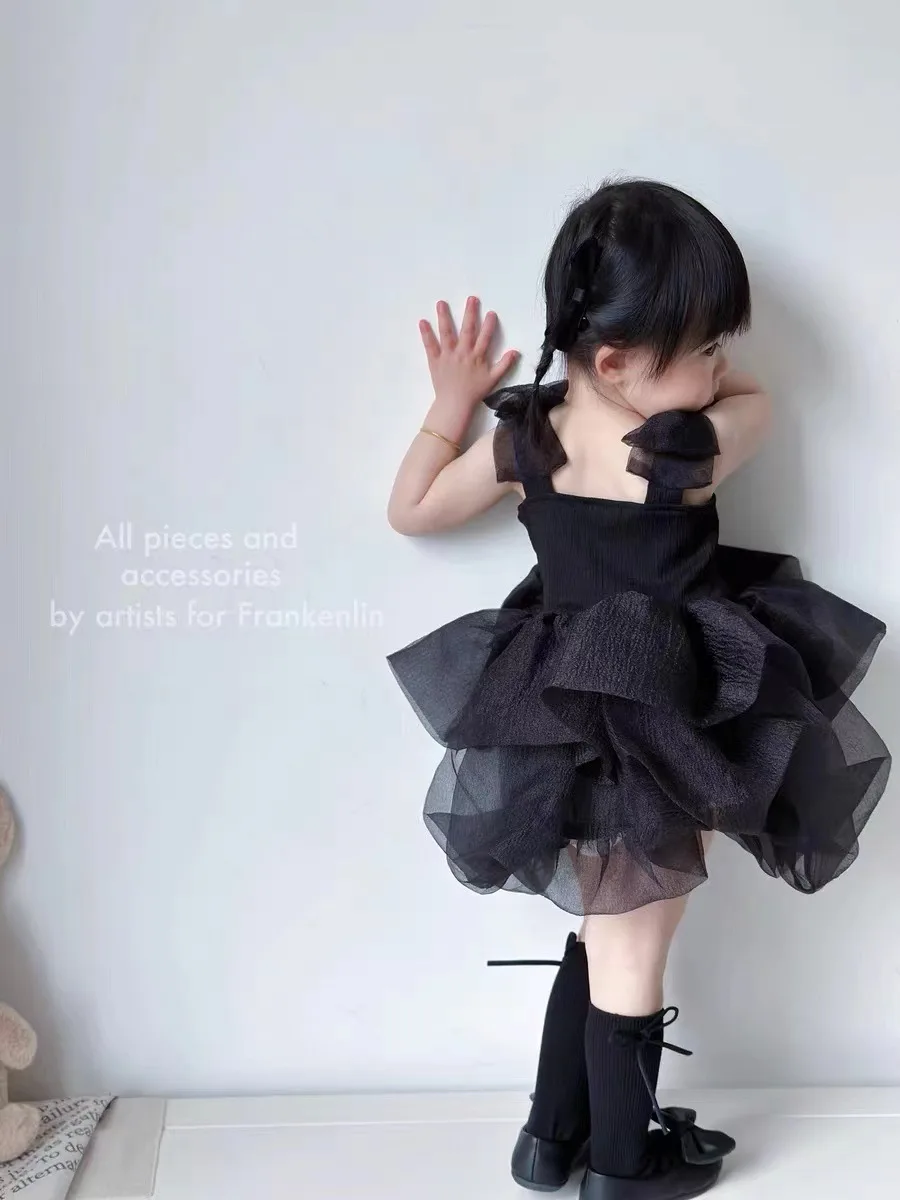 1-7 Year Baby Girl Princess Dress 1st One Year Birthday Party Dress Toddler Girl Clothes Summer White Black Infant Girl Dresses