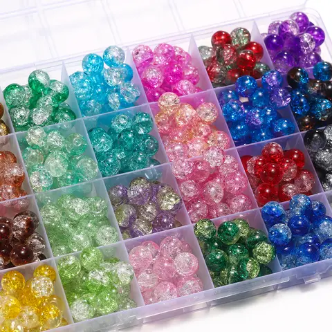 50/100pcs 8mm 유리 크랙클 비즈 – DIY 귀걸이, 팔찌, 목걸이 액세서리 제작용 느슨한 스페이서 비즈