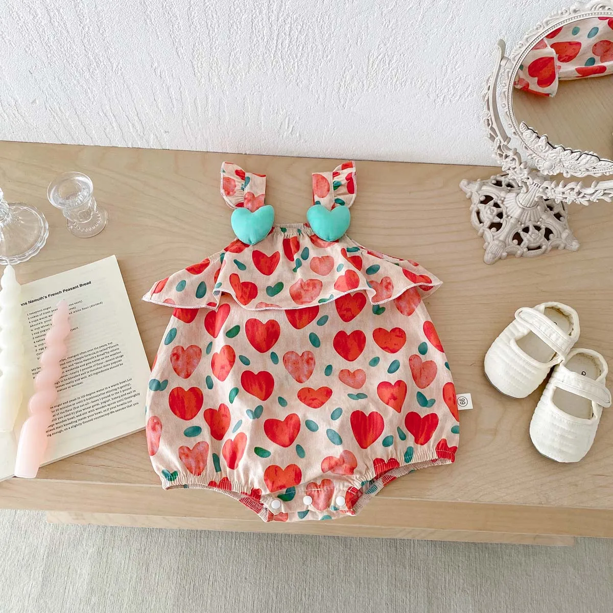 Summer Newborn Clothes Baby Girl Bodysuit 3D Heart-shaped Sleeveless Baby Camisole Romper 0-24 Months