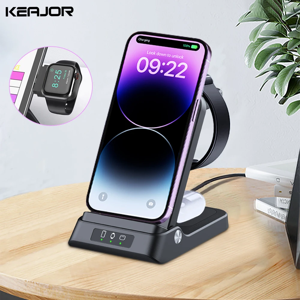 

Wireless Charger 3 in 1 For iPhone 15 14 13 Pro Max 15W Qi Fast Charging Dock Station For Apple Watch Series 8 7 Chargers Stand