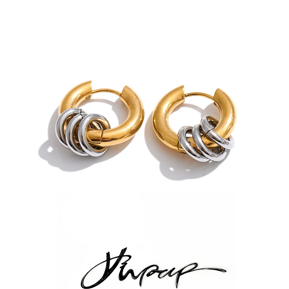 Yhpup Stainless Steel Layered Round Drop Hoop Earrings for Women Daily Casual Minimalist Trendy Jewelry Wholesale Waterproof