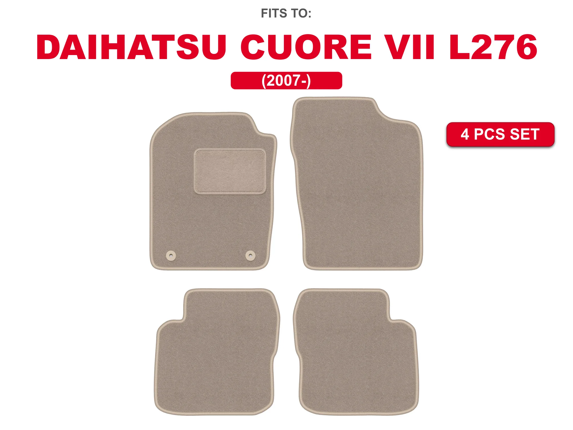 Velours Matten Voor: Daihatsu Cuore Vii L276 2007- Hatchback Beige Kleur Automatten Interieur Accessoires Set