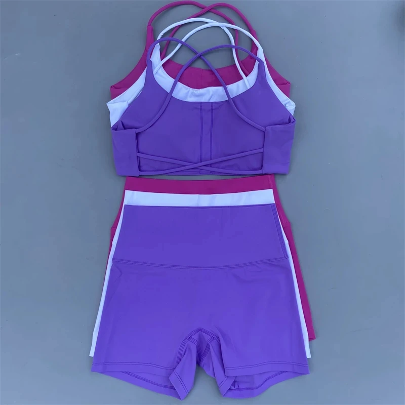 Solid Color soft gym Yoga Set short Legging +cross sport bra Tracksuit  Women Gym Suit Comprehensive Training Jogging Athletic