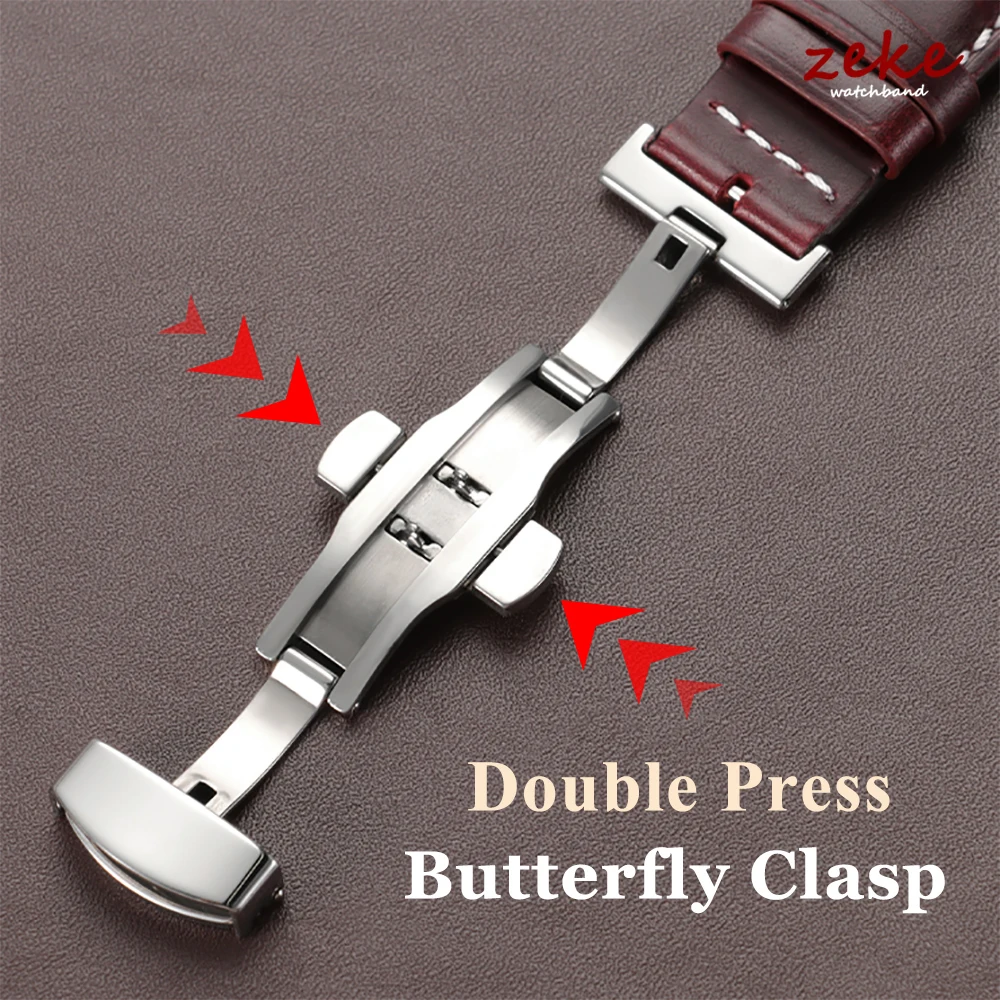 Vintage oliewas lederen horlogeband 18mm 20mm 22mm universele hoofdlaag koeienhuid horlogeband accessoires vlindergesp armband