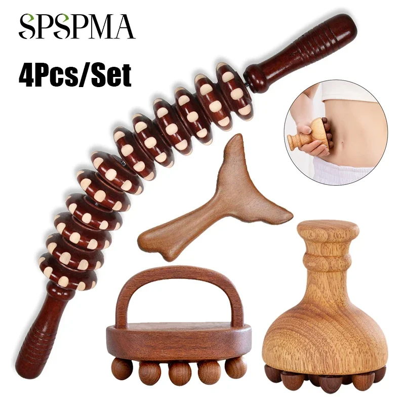 4Pcs Manual Wood Therapy Massage Tool for Body Shaping, Colombian Maderoterapia, Lymphatic Drainage Massager,Eliminate Local Fat