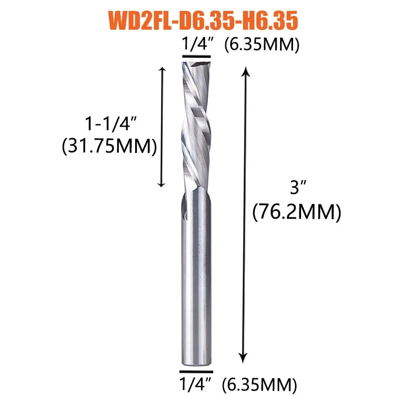 Dreanique 1 st Down cut Spiraal Vhm Frees 1/4 1/2 Schacht 2 Fluiten Houtbewerking End Mill voor Houtsnijwerk Steken