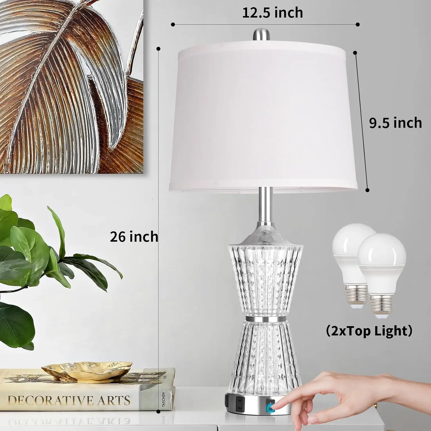 26' Modern Table Lamps Set of 2 with USB & AC Outlet, LED Bulbs Included, White Shade for Bedroom Living Room Decor