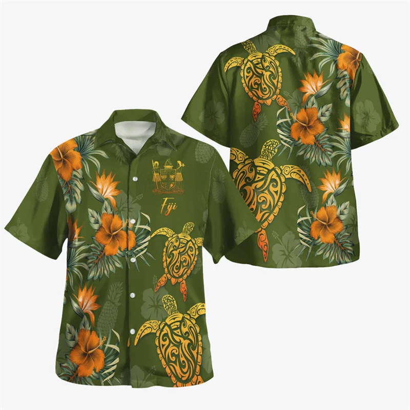 Summer New Harajuku 3D Polynesian Fiji Flag Emblem Printig Shirts Men Coat Of Arm Graphic Short Fashion Top Clothing