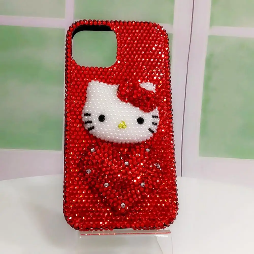 Cute Red Rhinestone Iphone Phone Case Sanrio Hello Kitty Iphone 16Promax 15 Phone Case Kawaii Cartoon Girlfriend Festival Gift