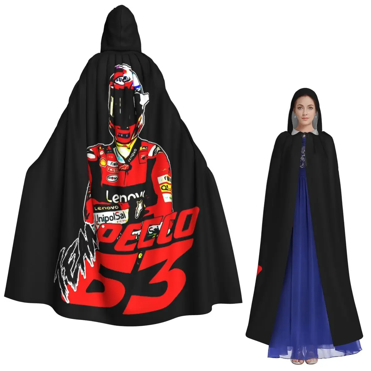 Pecco Bagnaia 63 عباءة طويلة بغطاء للرأس للساحرة في القرون الوسطى زي تنكري معطف الهالوين للبالغين للجنسين