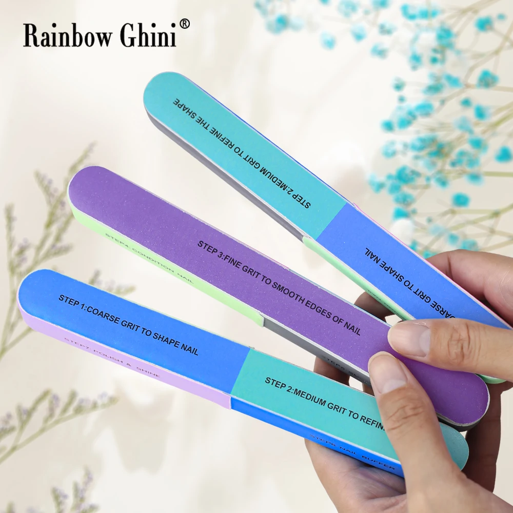 Lima de uñas RG de 7 lados, tira rectangular para recortar uñas, herramienta de cuidado de uñas multicapa de Color, lima de material plástico artístico para uñas