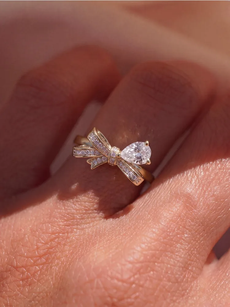 Modischer Schmetterlingsknoten-Wassertropfen-Zirkonring für Damen, 925 Sterling Silber, Verlobungs- und Hochzeitsring, Luxus, Hochwertiger Edel-Schmuck – Detail 4