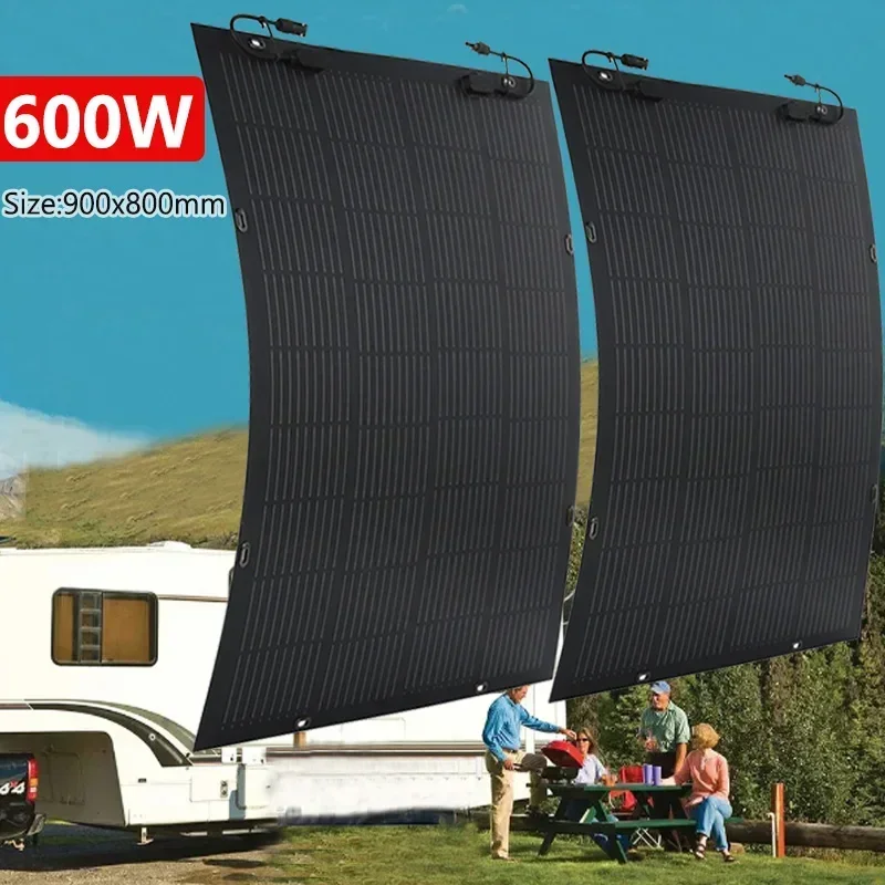 600W 300W Solar Panel Kit Complete 18V Flexible Solar Cell Solar Plate Outdoor Power Charge for Camping RV Car Caravan Motorhome