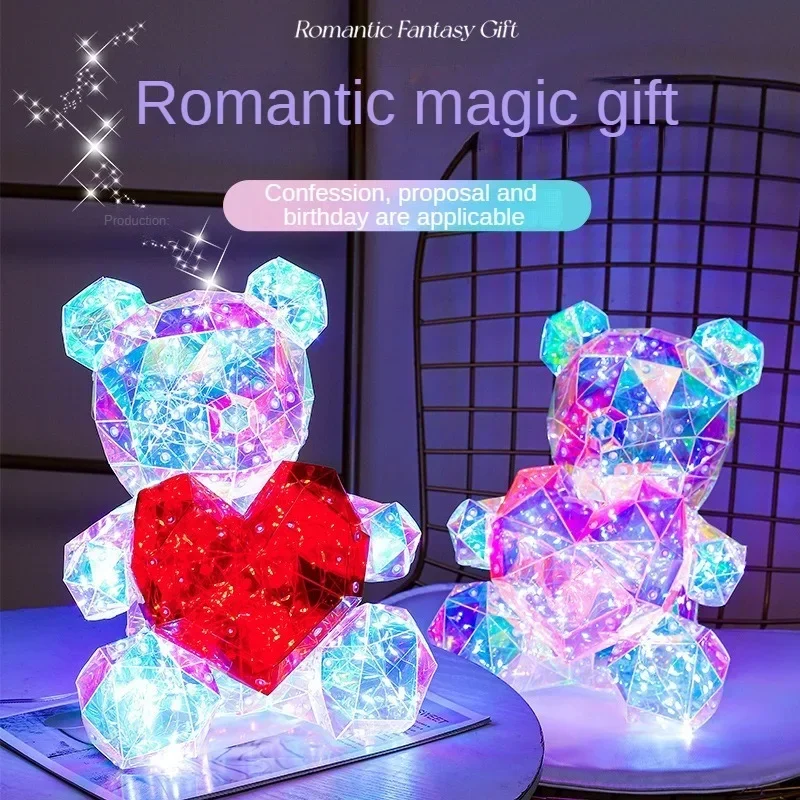 Led Light Up Teddy Bear Romantic Surprise Bear Lamp Colorful Red Heart Bear Girls Birthday Valentine\'S Day Xmas Christmas Gift