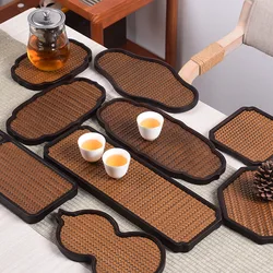 Bamboo Tea Tray Retro Tray Fruit Plate Household Tea Set Accessories Zen Purple Sand Kettle Cushion Small Dry Bubble Table