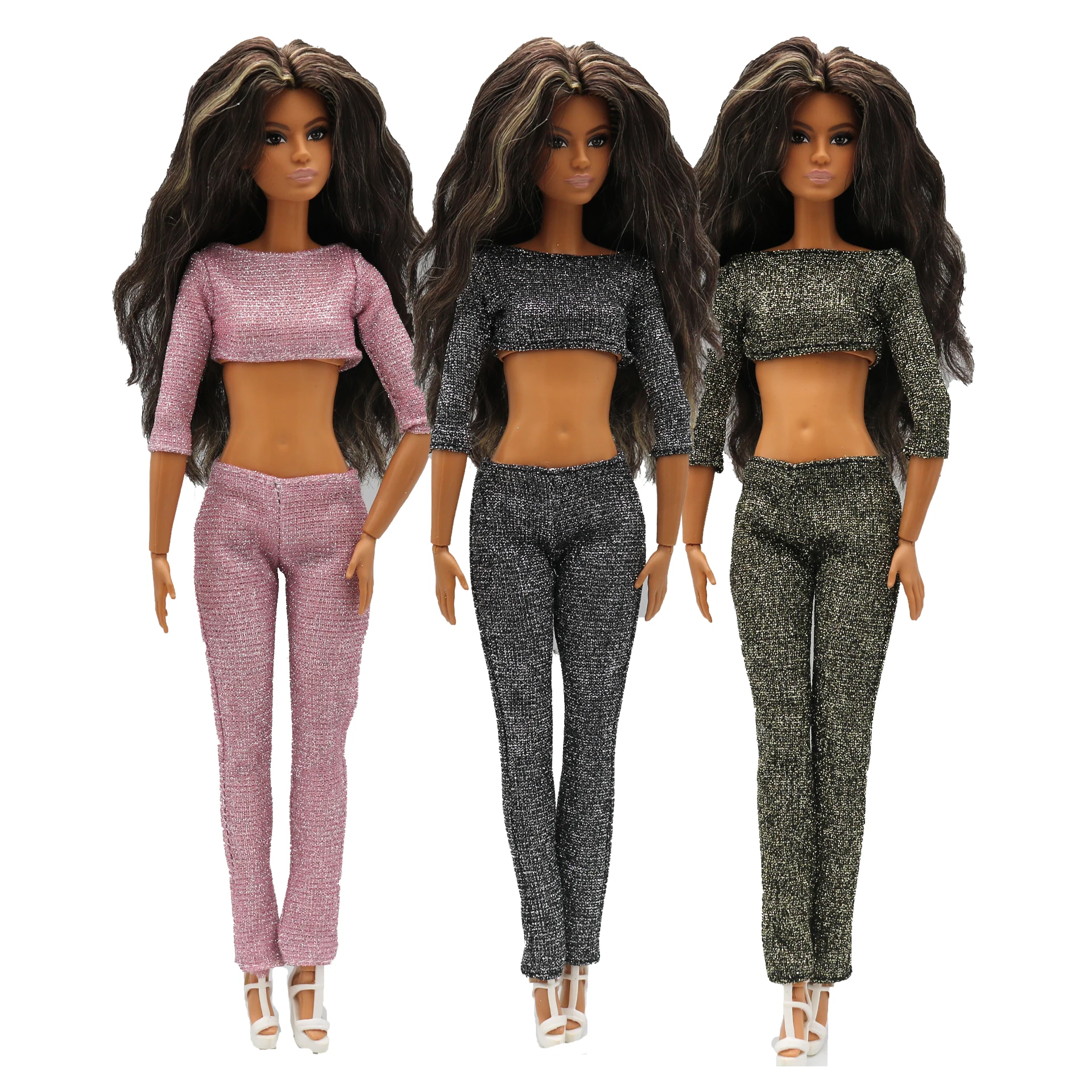 doll clothes 30 cm Fashion Bling Bling T shirt pants Daily Wear Accessories Clothes for Curvy Barbies doll