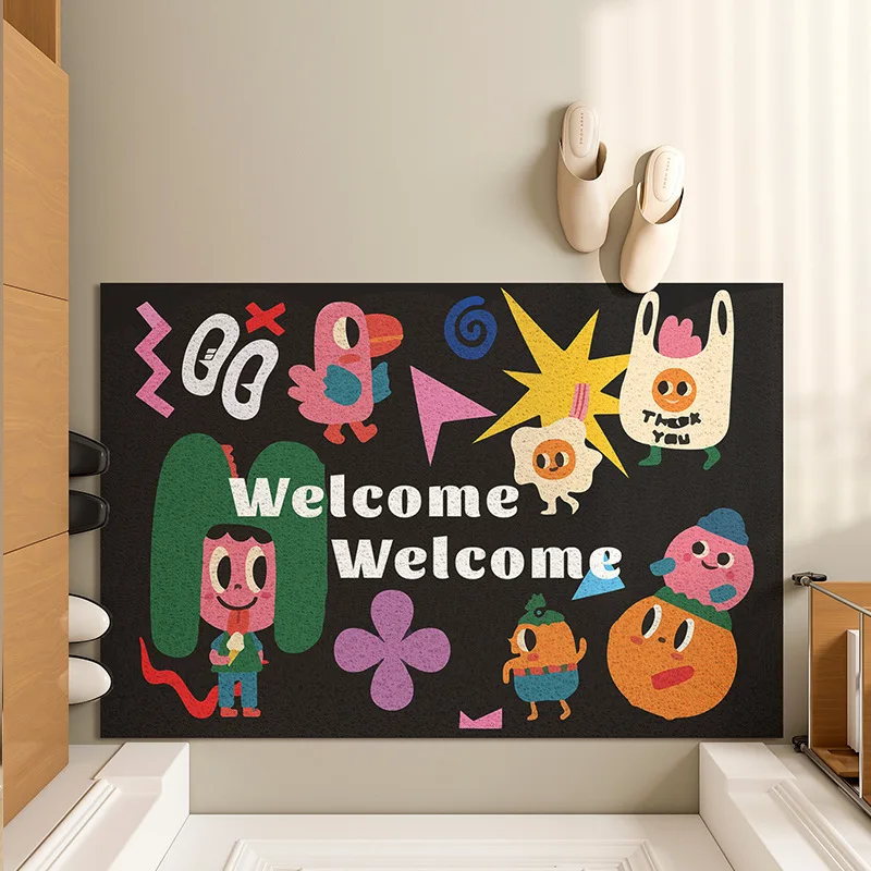 Ins Style Cartoon Welcome Entrance Doormat Non-slip PVC Floor Mats Easy Clean Hallway Entryway Home Decor Dust Removal Carpet