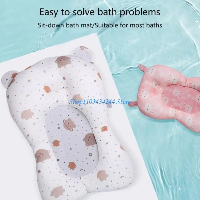Safety Nursing Bathtub Mat with Bear Rabbit Pattern Cartoon Pad Soft Support Bathtub Pad Slip Resistant for Newborns