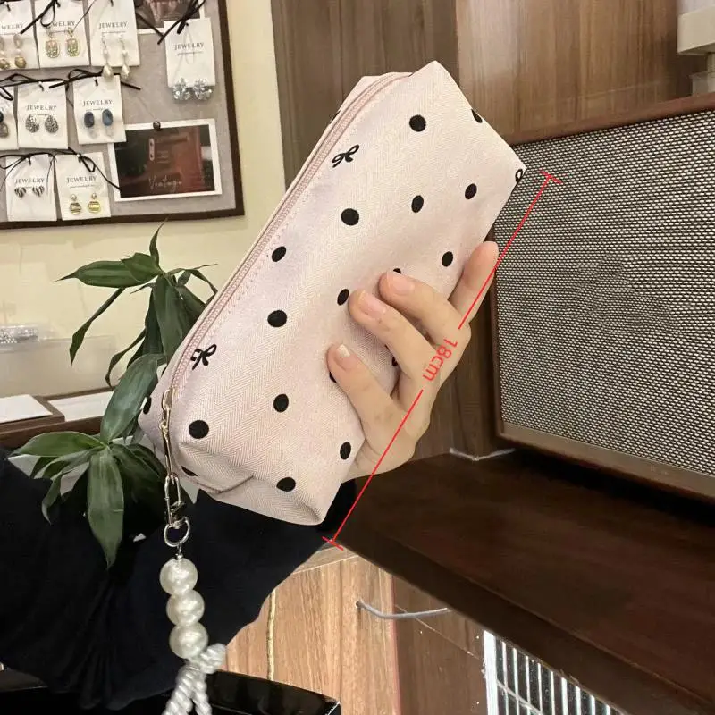 Tragbare Stoff-Federtasche für Schüler im koreanischen Stil, gepunktete Federtasche mit großer Kapazität, modischer Schreibwaren-Organizer, Kosmetiktasche – Detail 4