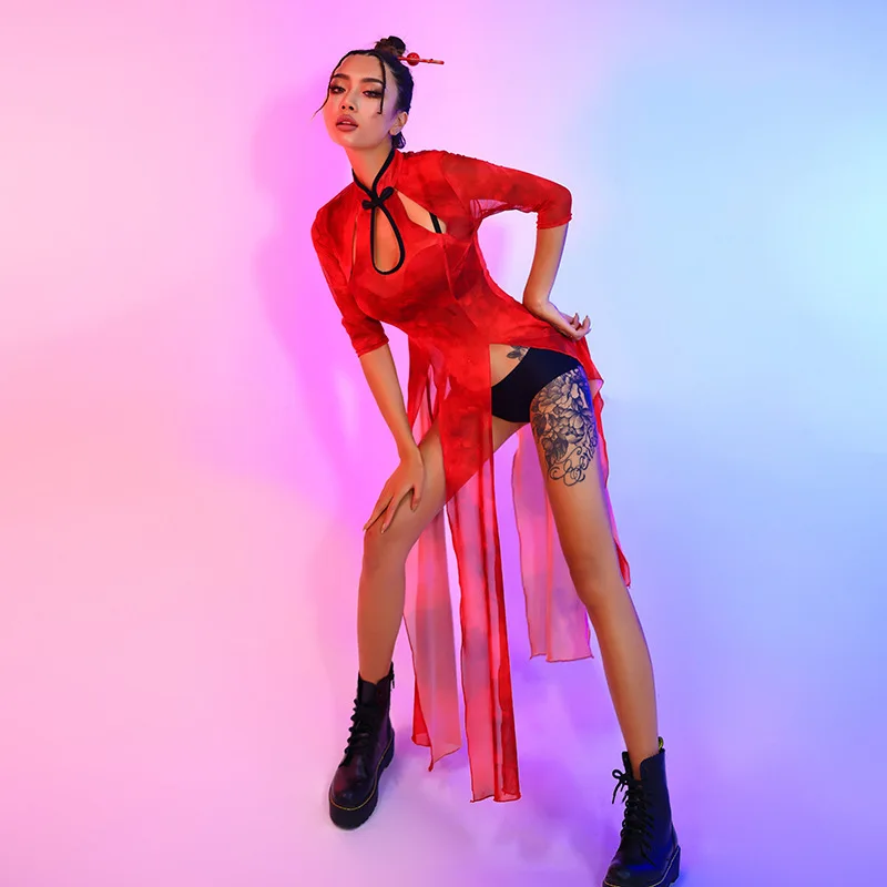 

Sexy Gogo Le Performance Costume New Arrival Bar DS Dance Practice Suit Stage Performance Clothes Net Material Bandage Dance