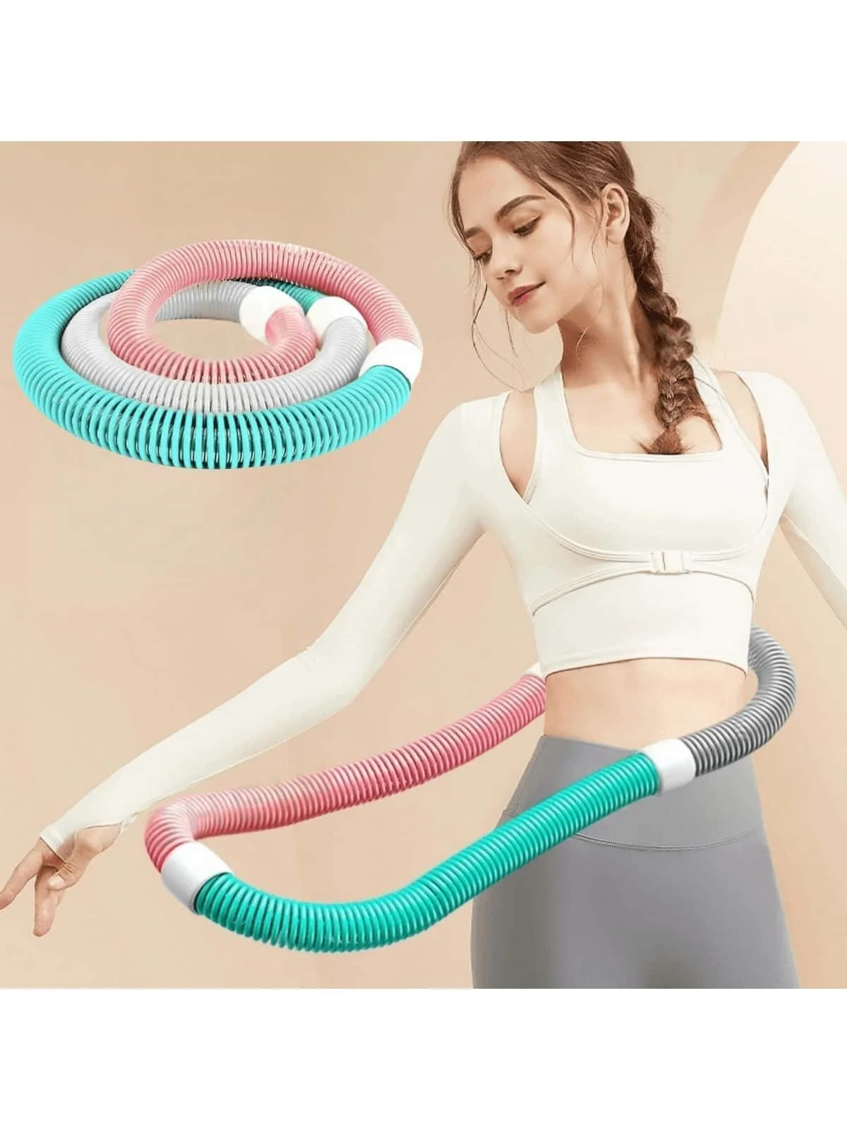 مجموعة اللياقة البدنية Hula Hoop المرجحة - تمرين أساسي لطيف للنساء، تصميم ربيعي ناعم لتنغيم الخصر وفقدان دهون البطن. هدية مثالية