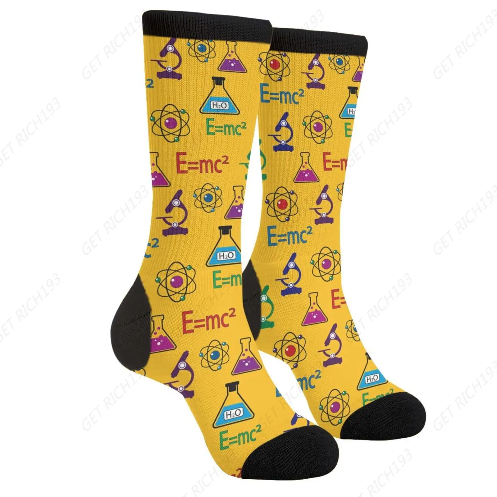 Yellow Chemical Reaction Formula Chemistry Science Casual Funny Funky Novelty Socks For Men Women