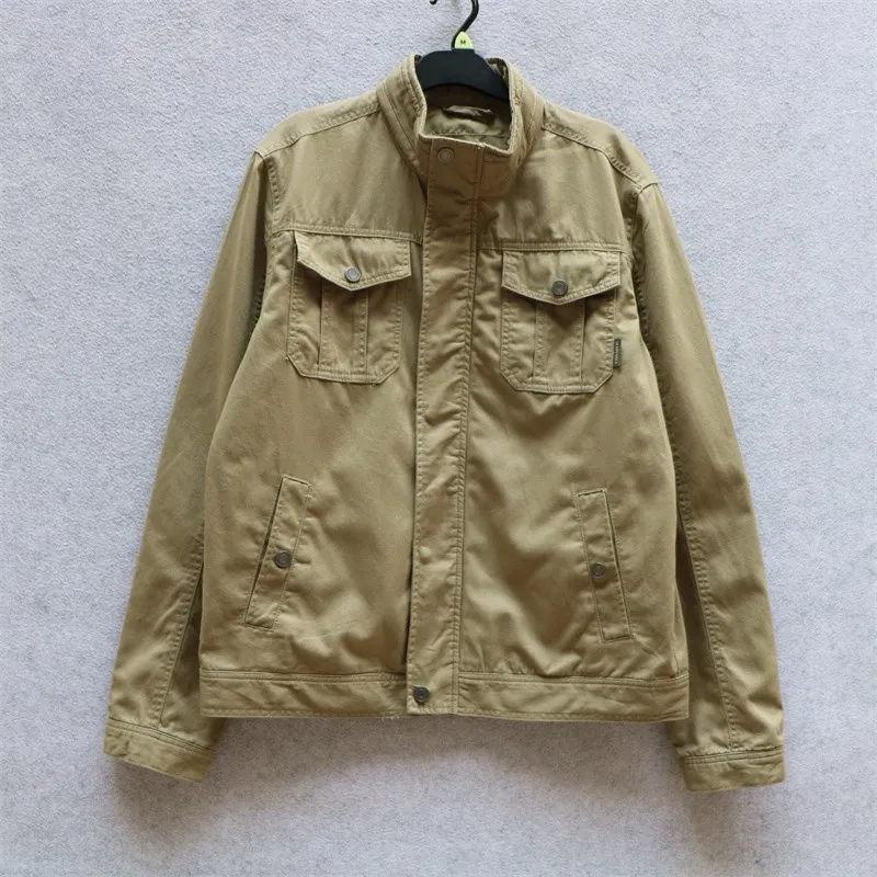 

Retro Japanese Sle Cotton Jaet for Men ort Spring Autumn Sle Stand Collar Workwear Jaet with Multiple kets Topwear