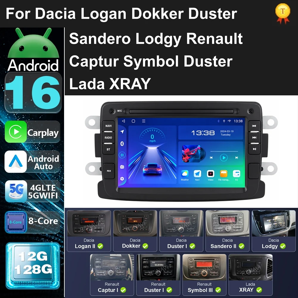Universal Android 16 Car Radio For Dacia Logan Dokker Duster Sandero Lodgy Renault Captur Symbol Duster Lada XRAY Carplay Auto