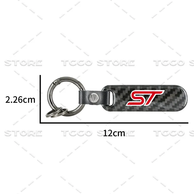 1Pcs Car Carbon Fiber Decor ST Logo Emblem Zinc Alloy Keyrings Keychain Pendant For Ford Focus Fiesta Edge Kuga