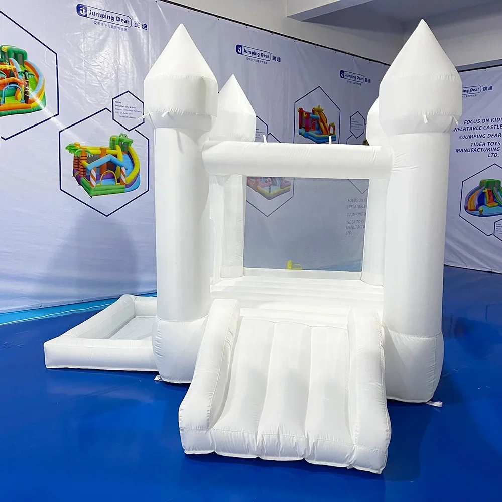 Pretty mini white wedding indoor outdoor white inflatable castle bounce house jumping trampoline