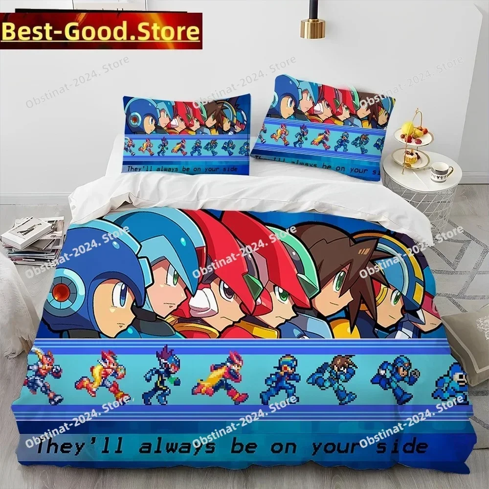 Rockman Megaman Game Bedding Set Printed single Comforter Quilt Bed Cover Duvet Cover Pillow Case 3 Pieces Sets Kids Adult Size