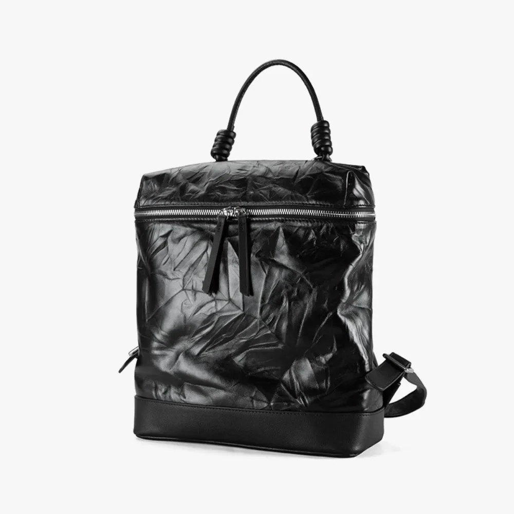 New First-layer Cowhide Hand-scratched Backpack Daily Communication Large-capacity Backpack Fashion Simple Trend Handbag