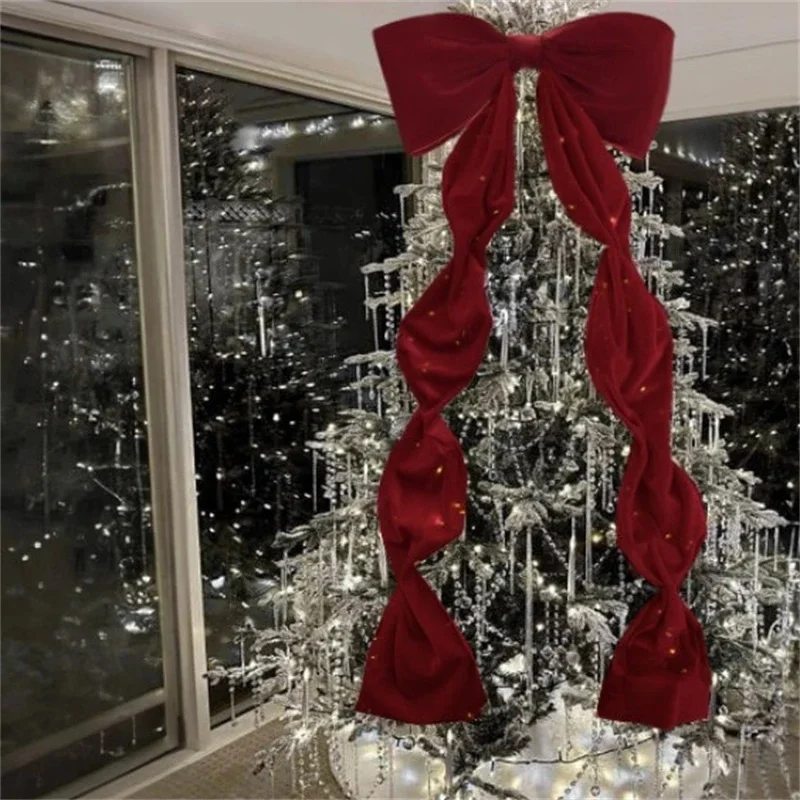 Dec25 Christmas Tree Christmas Bow Pendant Large New Flocking Bow Decoration For Door Frame Wall Home Holiday Decor Gifts New