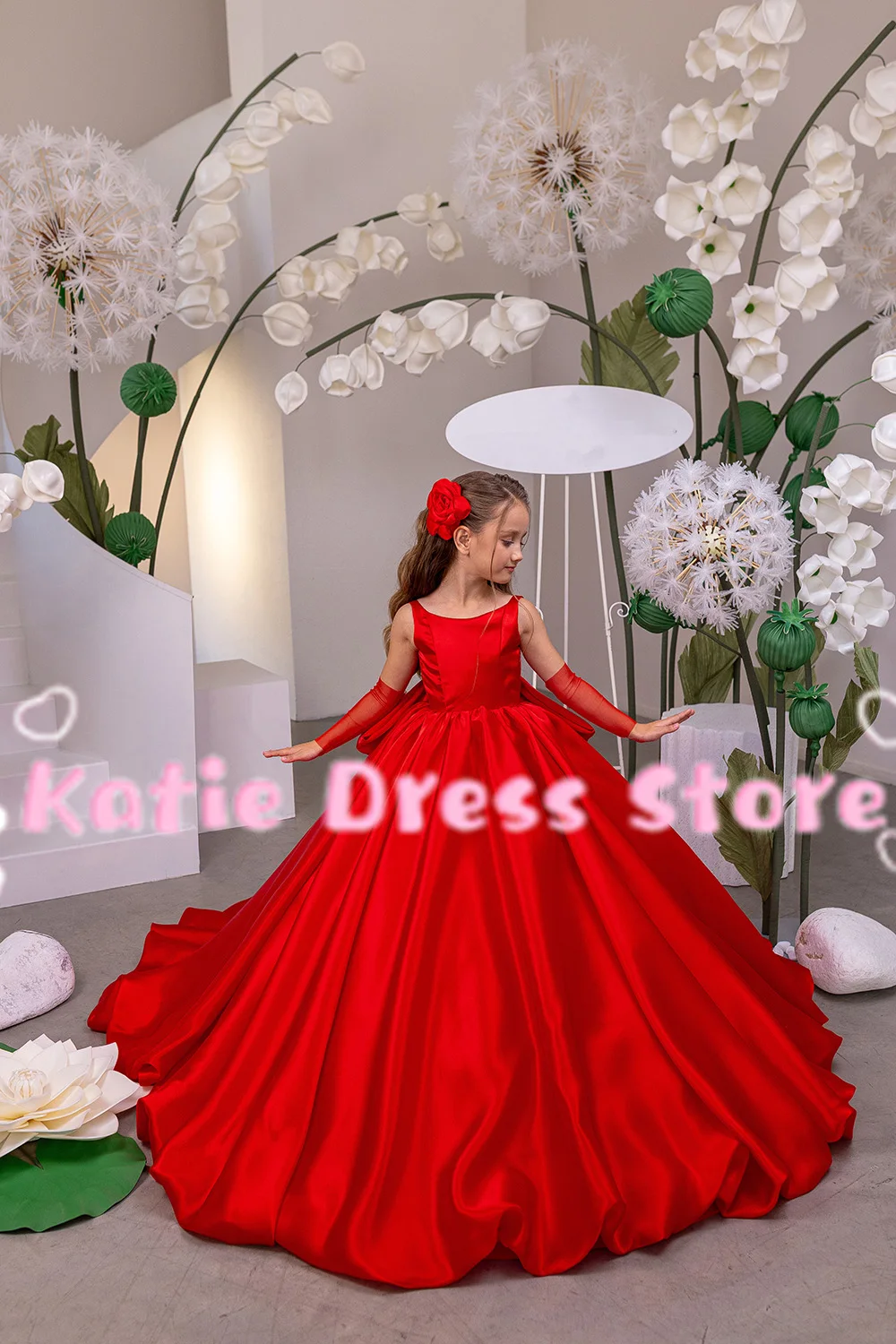 Flower Girl Dress For Wedding Puffy Sleeveless With Bow Princess Kids Birthday Party First Communion Ball Gowns Customized