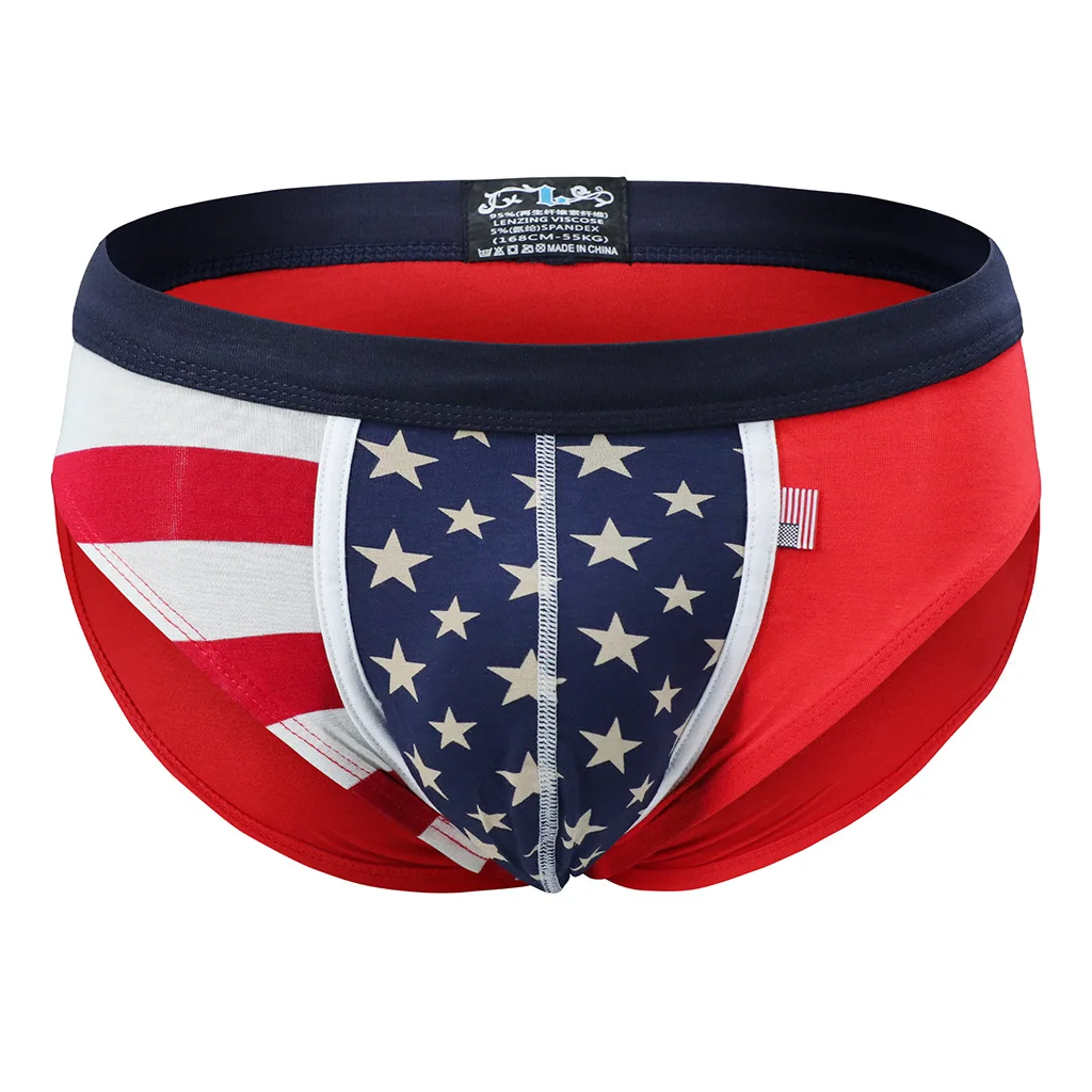 

Men's American Flag Print Briefs, Sexy Low-Rise Breathable Stretch Underwear