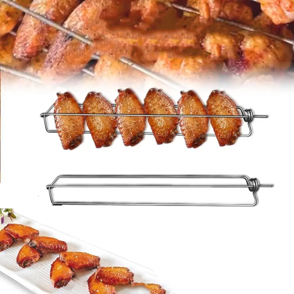 3pcs BBQ Grilling Tool Stainless Steel Chicken Wing Fork Rust-proof Professional Chicken Rails Clamping Flat Kabob Rack Picnic