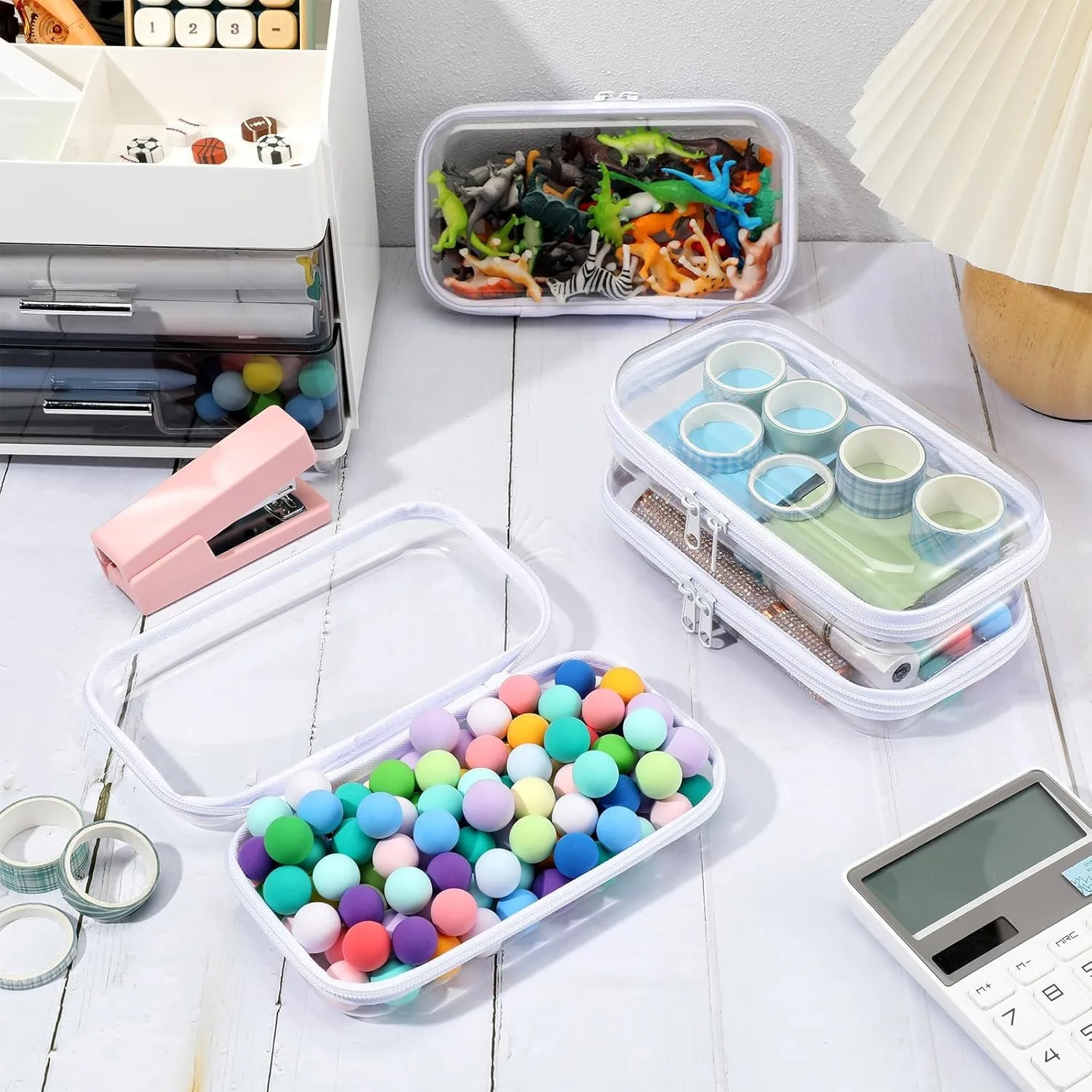 1-3pcs PET Clear Hard Shell Cosmetic Bag, Waterproof Zipper Makeup Organizer Pouch for Travel, Toiletry & Stationery Storage