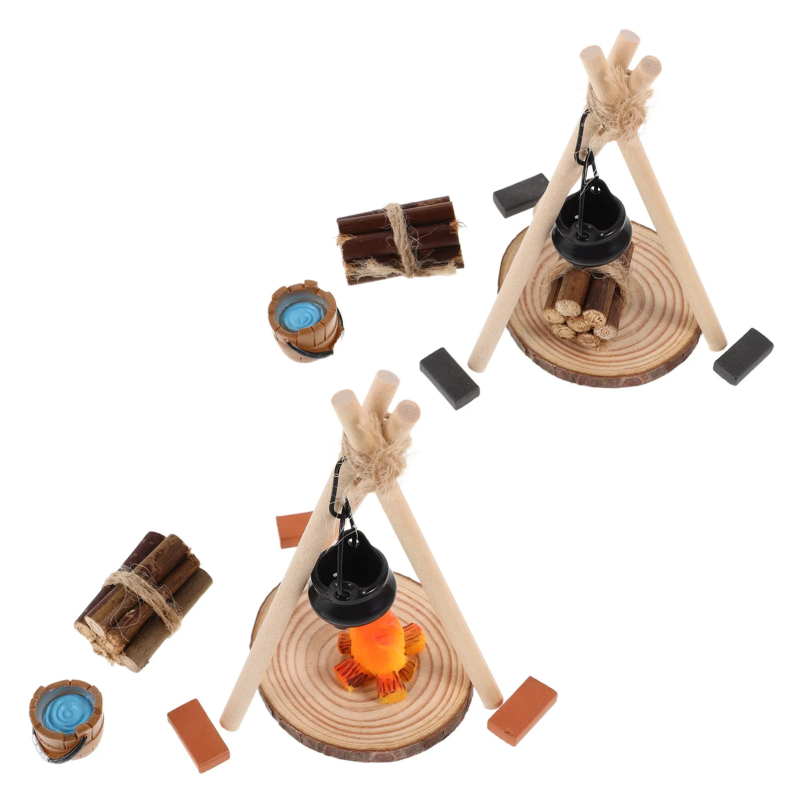 

26Pcs Realistic Miniature Campfire Ornament with Hanging Pot Wood Firewood Decoration for Dollhouse Fairy Garden Winter