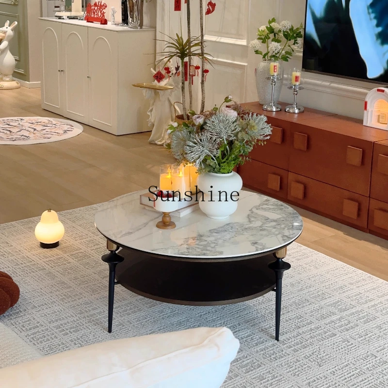 

French retro ballet rock slab light luxury high-end oval coffee table small apartment simple furniture